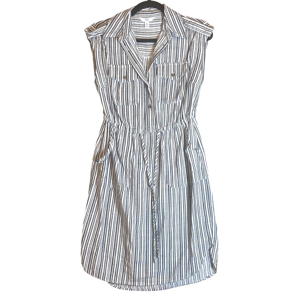 Time and Tru‎ Striped Button Front Drawstring Waist Midi Dress